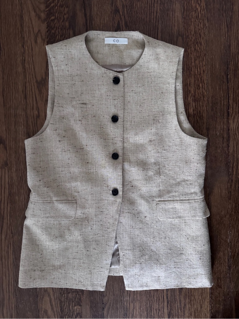 CO Button Down Hemp Silk Vest in Dark Oat Mlange - Picture 2 of 6